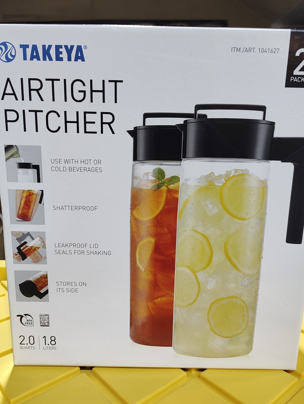Takeya Black Airtight Pitcher - 2.0 Quart (Set of 2)